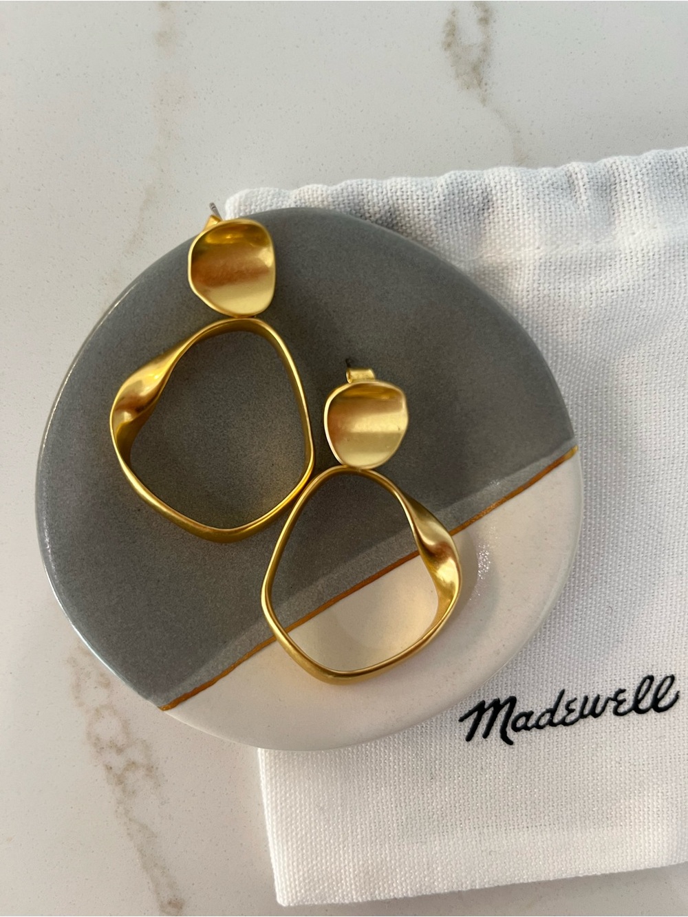 Madewell Gold Sculptural Organic Hoop Drop Earrings
